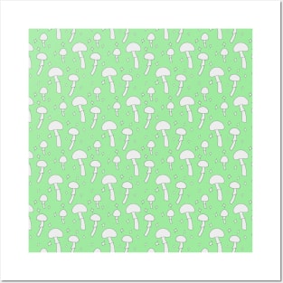 Mushroom Pattern Green Posters and Art